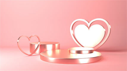 Minimal heart shapes background mock up podium