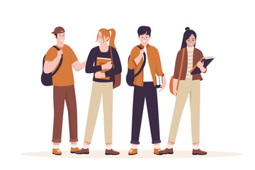 Wall Mural - Group of college students vector set. Illustrations for websites, landing pages, mobile apps, posters and banners. Trendy flat vector illustration