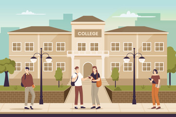 Wall Mural - Flat design of college students in university. Illustrations for websites, landing pages, mobile apps, posters and banners. Trendy flat vector illustration