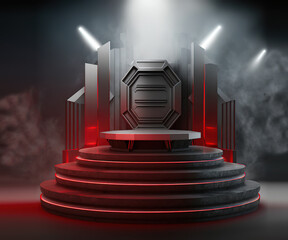 Leinwandbilder - Power podium empty stage. Sci-fi idea concept. Circle portals, teleport, hologram gadget. Blank display, stage or magic portal, podium. 3D illustration