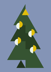 Wall Mural - abstract postcard with decorated christmas tree. poster design in flat style.