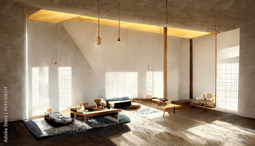 Japandi style home living room wabi sabi interior with scandinavian ...