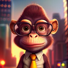 3d Businessman Monkey In Glasses