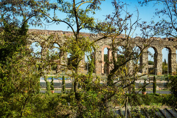 Wall Mural - Ancient roman aqueduct ouside Rome, surrounded by trees