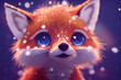© GloriaSanchez - Adorable baby animal in the snow, Cute Kawaii  Fox, 3d render baby fox  in winter, Christmas