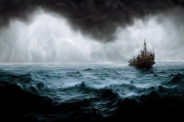 Wall Mural - Noahs ark in a storm , mixed media