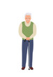 Full body elderly man with walking stick isolated. Vector flat style  illustration