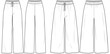 wide leg elastic waist drawstring pant flat sketch vector illustration pajama pants front and back technical cad drawing template