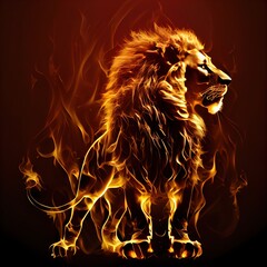 Wall Mural - Burning silhouette of the lion. Ai generated illustration