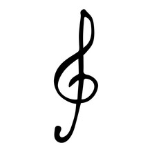 Treble Clef Doodle. Hand Drawn Musical Symbol. Single Element For Print, Web, Design, Decor, Logo