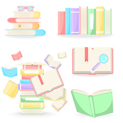 vector cartoon image of a set of books for a bookstore or library. the concept of education and stud