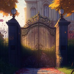 Wall Mural - front gates of a mansion. Generative AI Technology