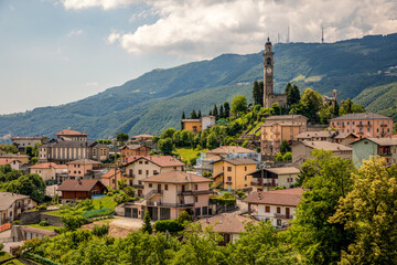 Leinwandbilder - Panoramic Overview Of Calchera-frontale And Surrounding Area, Bergamo Province, Italy