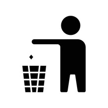 People Glyph Icon Illustration With Rubbish Bin. Suitable For Do Not Litter Icon. Icon Related To Packaging. Simple Vector Design Editable. Pixel Perfect At 32 X 32