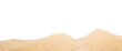 Close up panorama pile sand dune isolated on white background