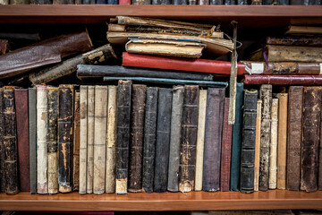 Wall Mural - Old books on wooden shelf