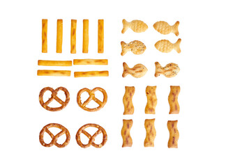 Wall Mural - A selection of party food, crispy savoury snacks isolated against a transparent background.