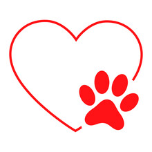 Red Dog Paw Heart Prints On White