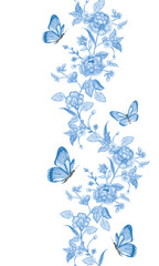 Aufkleber - watercolor vertical seamless floral border. blue flowers with bu