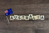Fototapeta  - Australia - wooden word with australian flag (wooden letters, wooden sign)