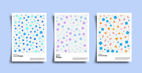 Wall Mural - Abstract geometric pattern background, vector circle, triangle and square lines art design. Pastel color pattern background, posters set, abstract cover backgrounds