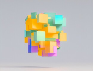 Sticker - Computer generated flying colorful cubes in gray background