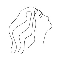 Wall Mural - One line of a female face. one line sketches of a female face. Woman portrait black white art outline vector hand drawn illustration. Hand drawn continuous line sketch of a female face.