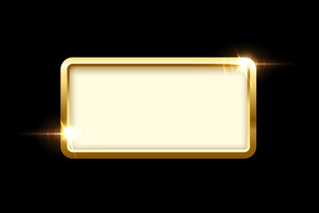 Wall Mural - gold rectangle button with frame vector illustration. 3d golden glossy elegant design for empty embl