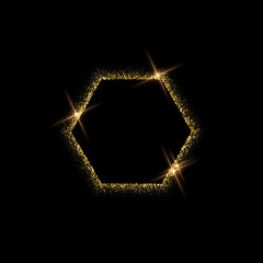 Wall Mural - hexagon gold frame from glitters with bright glow light effect vector illustration. abstract golden 