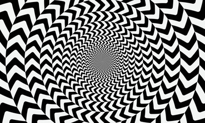 Poster - Geometric optical illusion design. Circle psychedelic pattern. White and black art background.