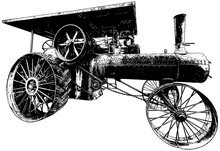 Steampunk Tractor Vector Illustration In Black 