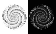 Abstract  Digits ONE And ZERO In Spiral Over Black And White Background. Big Data Concept, Icon Logo Or Tattoo. The Numbers 1 And 0 Alternate With Each Other In Order.