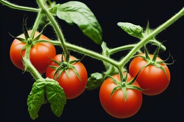 Canvas Print - Ai generated cherry tomatoes on a black background