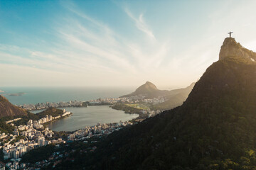 Fototapete - Aerial View of Lagoa Neighborhood and Corcovado Mountain in Rio de Janeiro, Brazil
