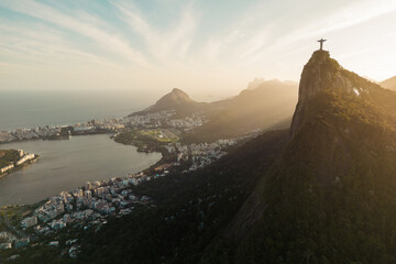 Fototapete - Aerial View of Lagoa Neighborhood and Corcovado Mountain in Rio de Janeiro, Brazil
