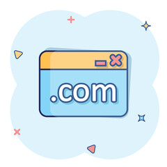 Wall Mural - website domain icon in comic style. com internet address cartoon vector illustration on white isolat