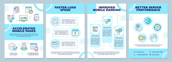 Accelerated mobile pages brochure template. Digital trends. Leaflet design with linear icons. Editable 4 vector layouts for presentation, annual reports. Arial-Black, Myriad Pro-Regular fonts used