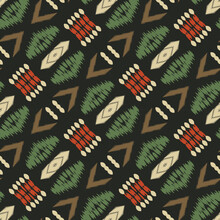 Ikat Damask Tribal Chevron Seamless Pattern. Ethnic Geometric Batik Ikkat Digital Vector Textile Design For Prints Fabric Saree Mughal Brush Symbol Swaths Texture Kurti Kurtis Kurtas