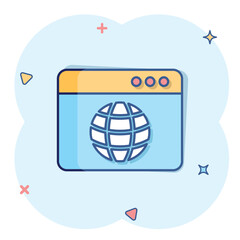 Wall Mural - website domain icon in comic style. global internet address cartoon vector illustration on white iso