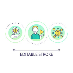 Wall Mural - Streamer income sources loop concept icon. Content creator. Start online streaming career abstract idea thin line illustration. Isolated outline drawing. Editable stroke. Arial font used