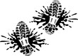 Vector image ink black blob and footprints, liquid flows, stains. Sport image, football