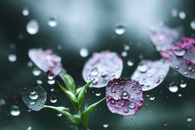 Raindrops Falling On A Purple Flower Illustration