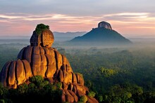 Panoramic View Of The Famous Ancient Stone Fortress Sigiriya (Lion Rock) On The Island Of Sri Lanka, Which Is A UNESCO World Heritage Site.