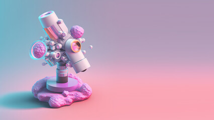 Leinwandbilder - Funny, ultra soft Microscope isolated on pink background. Pastel colors. Colorful poster and banner. Cartoon minimal air style. 3D illustration