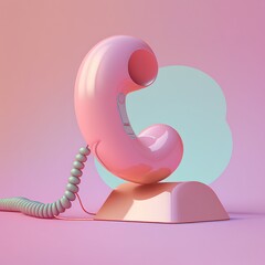 Poster - Funny, ultra soft telephone receiver isolated on pink background. Pastel colors. Colorful poster and banner. Cartoon minimal air style. 3D illustration