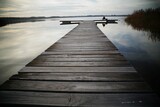 Fototapeta Pomosty - Pomost nad jeziorem i samotny rybak 