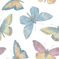  Abstract seamless pattern, watercolor butterflies.