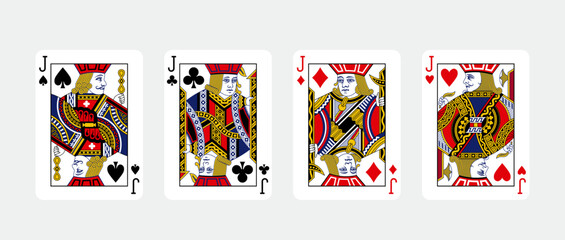 Canvas Print - Four Jack in a row - Playing Cards, Isolated on white