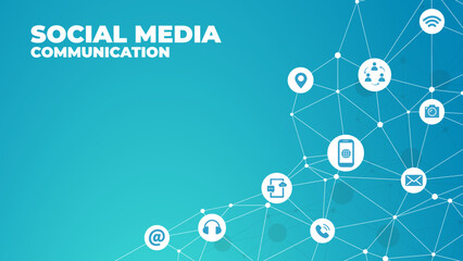 Wall Mural - mobile communication, social media concept - vector illustration