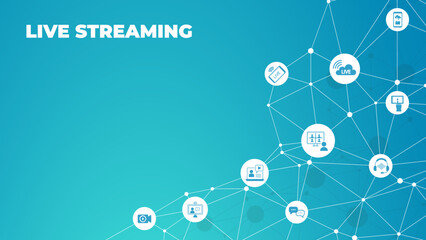 Wall Mural - Vector live streaming icons. Set is editable stroke. Stream broadcast online meeting zoom.